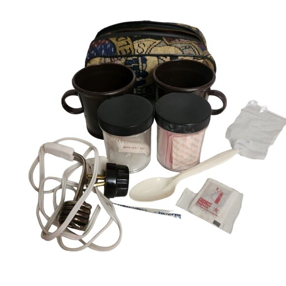 Vintage Hot Rod Immersion Heater w/CUPS And Case Travel Airlines Condiments - Picture 8 of 10